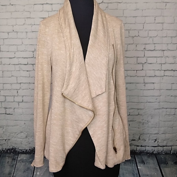 Cloudwalk Womens SZ Small Beige Asymmetric Zip Up Distressed Jacket / Cardigan - Picture 9 of 13